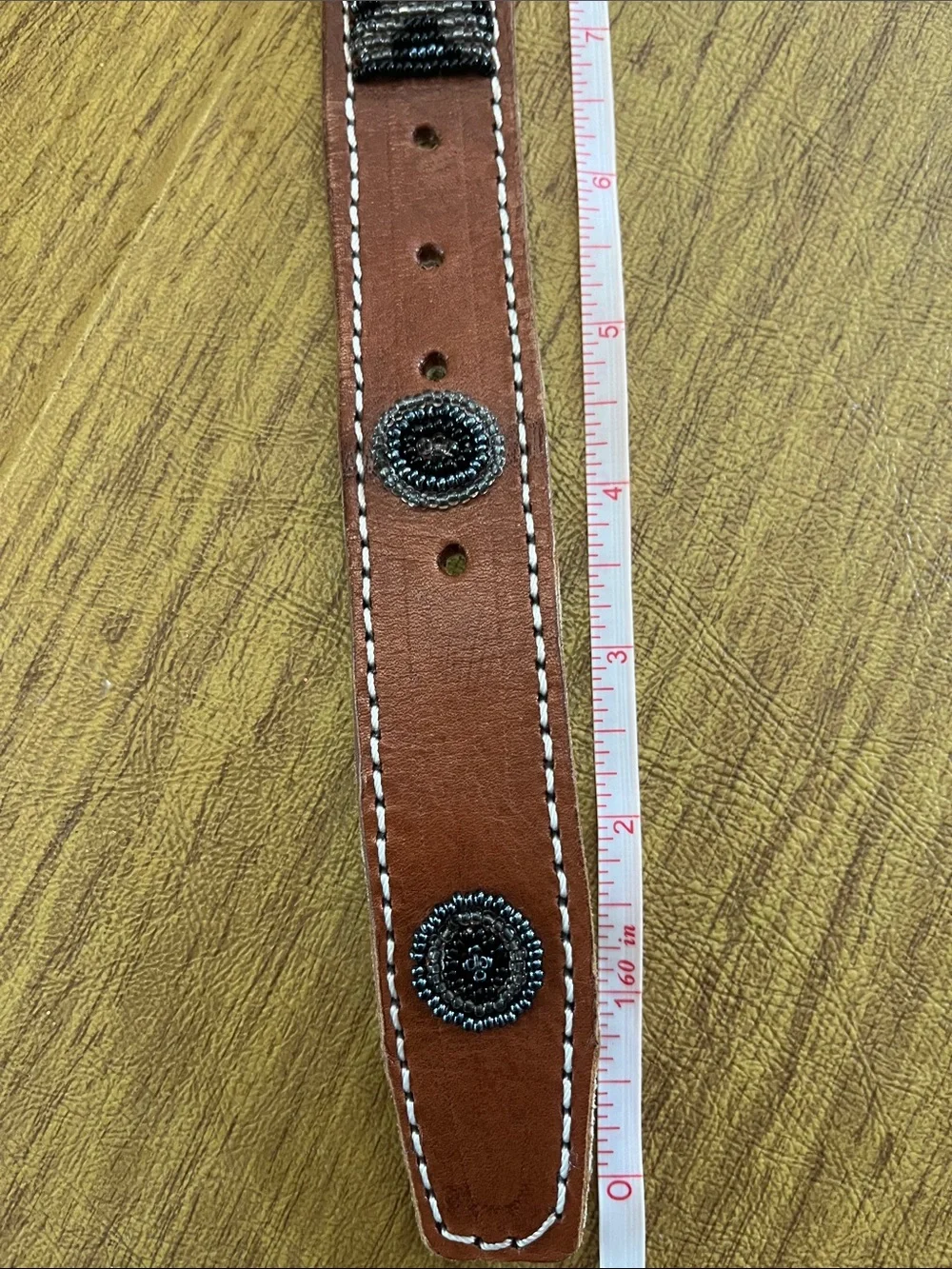 Artisan Crafted Brown Leather Belt with Stunning Solid Beaded Design